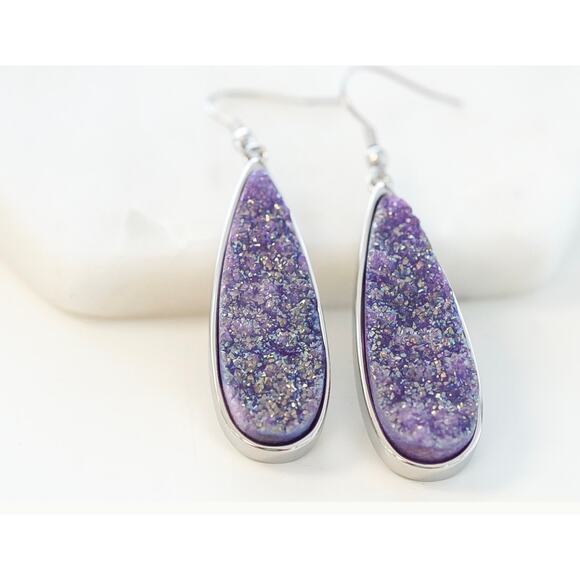Retail $60 Kinsley Armelle Druzy Silver Royal Quartz Drop Earrings!‎ NEW - Picture 1 of 2